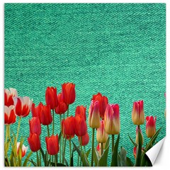 Green Denim Flowers Canvas 20  X 20  