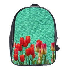 Green Denim Flowers School Bag (large)