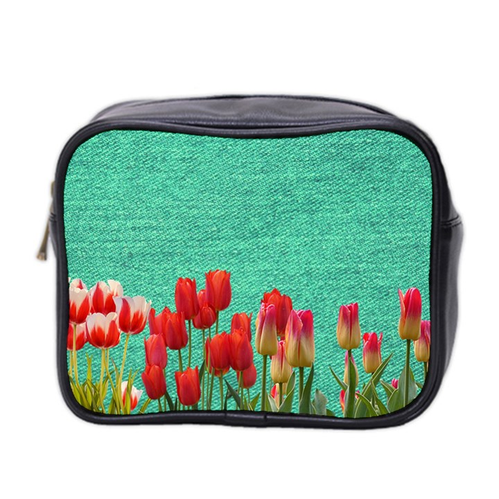 Green Denim Flowers Mini Toiletries Bag (Two Sides)