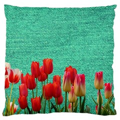 Green Denim Flowers Large Cushion Case (one Side)