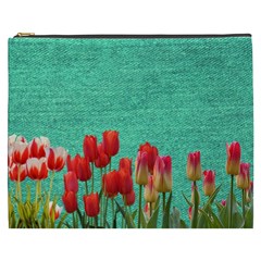 Green Denim Flowers Cosmetic Bag (xxxl) by snowwhitegirl