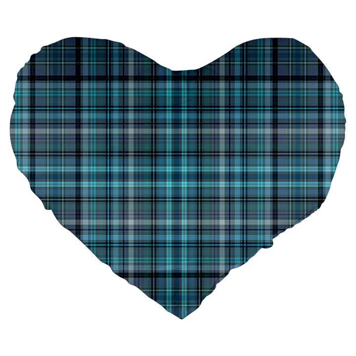 Teal Plaid Large 19  Premium Heart Shape Cushions