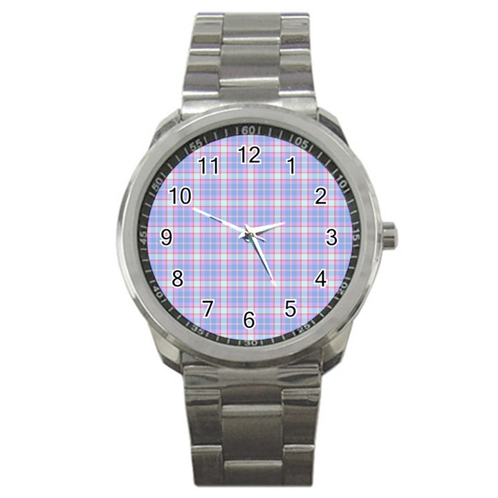 Pink Blue Plaid Sport Metal Watch