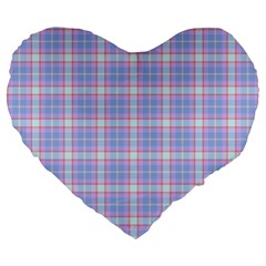 Pink Blue Plaid Large 19  Premium Heart Shape Cushions