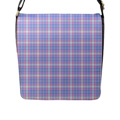 Pink Blue Plaid Flap Closure Messenger Bag (l)