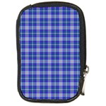 Blue Teal Plaid Compact Camera Leather Case Front