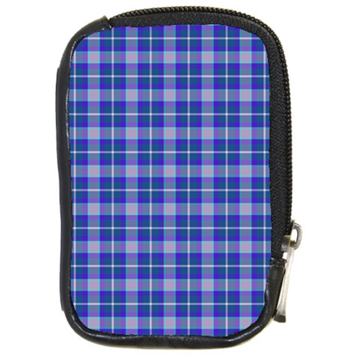 Blue Teal Plaid Compact Camera Leather Case
