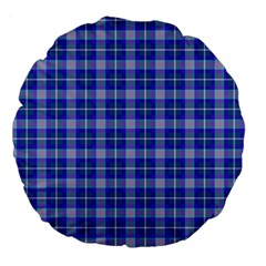 Blue Teal Plaid Large 18  Premium Flano Round Cushions