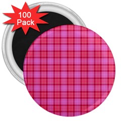 Valentine Pink Red Plaid 3  Magnets (100 Pack)