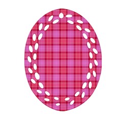 Valentine Pink Red Plaid Ornament (oval Filigree) by snowwhitegirl