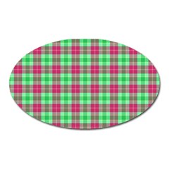 Pink Green Plaid Oval Magnet