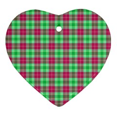 Pink Green Plaid Heart Ornament (two Sides) by snowwhitegirl