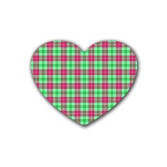 Pink Green Plaid Heart Coaster (4 Pack)  by snowwhitegirl