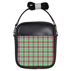 Pink Green Plaid Girls Sling Bag