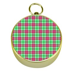 Pink Green Plaid Gold Compasses