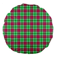 Pink Green Plaid Large 18  Premium Flano Round Cushions by snowwhitegirl