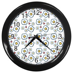 Eggs White Wall Clock (black) by snowwhitegirl