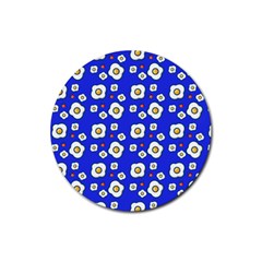 Eggs Blue Rubber Round Coaster (4 Pack) 