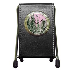 Winter Trees Pink Pen Holder Desk Clock