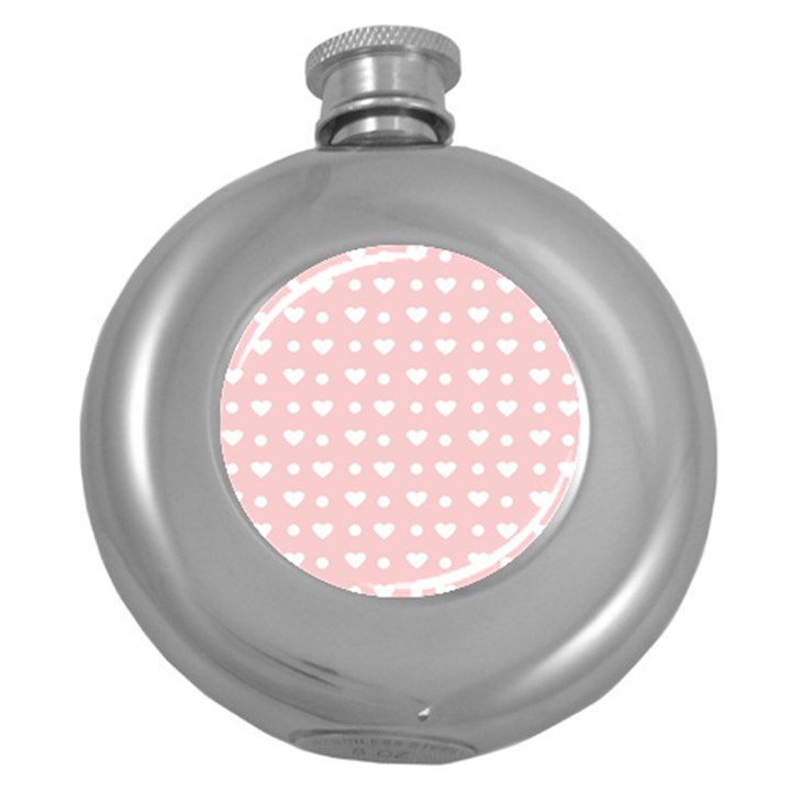 Hearts Dots Pink Round Hip Flask (5 oz)