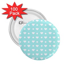 Hearts Dots Blue 2 25  Buttons (100 Pack)  by snowwhitegirl