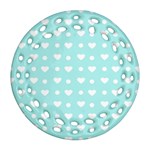 Hearts Dots Blue Ornament (Round Filigree) Front