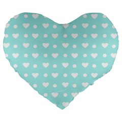 Hearts Dots Blue Large 19  Premium Heart Shape Cushions