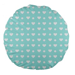 Hearts Dots Blue Large 18  Premium Flano Round Cushions by snowwhitegirl