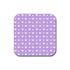 Hearts Dots Purple Rubber Coaster (square)  by snowwhitegirl