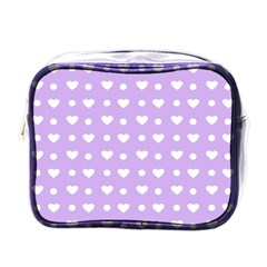 Hearts Dots Purple Mini Toiletries Bag (one Side)