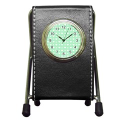 Hearts Dots Green Pen Holder Desk Clock