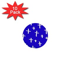 Blue White Cross 1  Mini Buttons (10 Pack) 