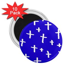 Blue White Cross 2 25  Magnets (10 Pack) 