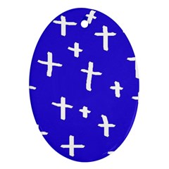 Blue White Cross Oval Ornament (two Sides)