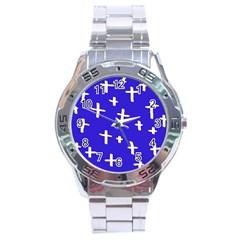 Blue White Cross Stainless Steel Analogue Watch