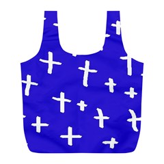 Blue White Cross Full Print Recycle Bag (l) by snowwhitegirl