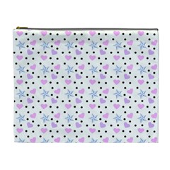 Hearts And Star Dot White Cosmetic Bag (xl)