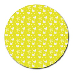 Hearts And Star Dot Yellow Round Mousepads