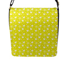 Hearts And Star Dot Yellow Flap Closure Messenger Bag (l) by snowwhitegirl