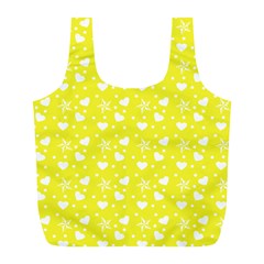 Hearts And Star Dot Yellow Full Print Recycle Bag (l) by snowwhitegirl