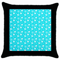 Hearts And Star Dot Blue Throw Pillow Case (black)