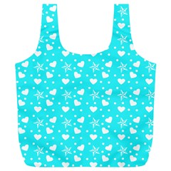 Hearts And Star Dot Blue Full Print Recycle Bag (xl) by snowwhitegirl
