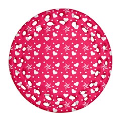 Hearts And Star Dot Pink Round Filigree Ornament (two Sides)