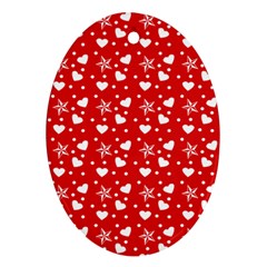 Hearts And Star Dot Red Oval Ornament (two Sides)