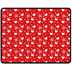 Hearts And Star Dot Red Double Sided Fleece Blanket (medium) 