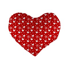 Hearts And Star Dot Red Standard 16  Premium Flano Heart Shape Cushions