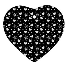 Hearts And Star Dot Black Ornament (heart)