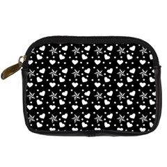 Hearts And Star Dot Black Digital Camera Leather Case