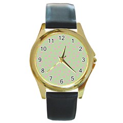 Hearts And Star Dot Green Round Gold Metal Watch