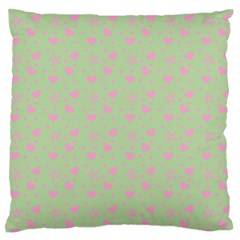 Hearts And Star Dot Green Large Flano Cushion Case (two Sides)